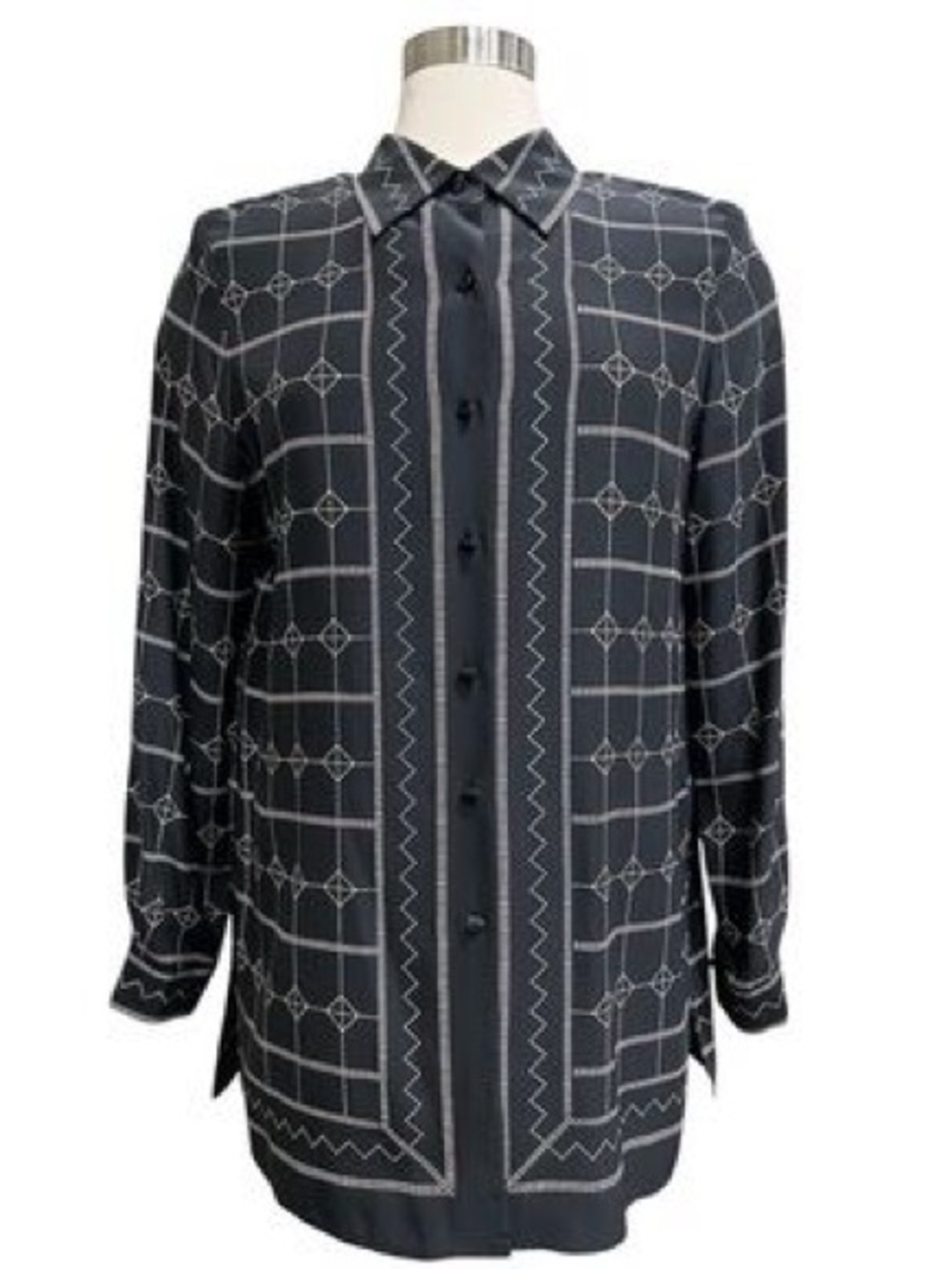 Liz Claiborne 100% Silk Black Button-Up Long Sleeve Shirt sz4-Like New!!